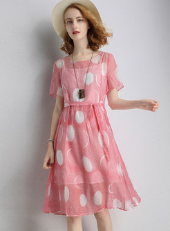 Pink Casual Print Midi Dress