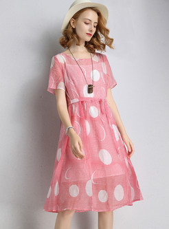 Pink Casual Print Midi Dress