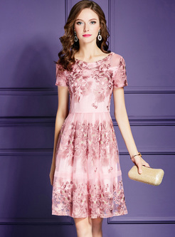 Elegant Pink Embroidered A Line Dress
