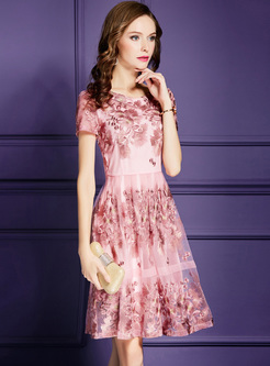 Elegant Pink Embroidered A Line Dress
