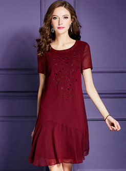 Wine Red Splicing Loose Shift Dress