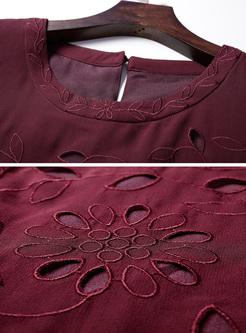 Wine Red Splicing Loose Shift Dress