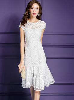 White Waist Lace Falbala Mermaid Dress