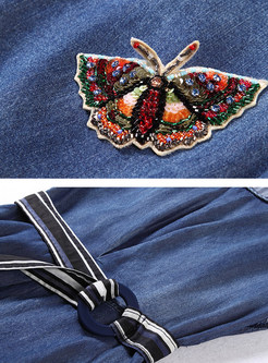 Brief Belted Butterfly Design Skater Dress