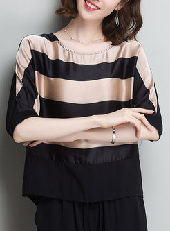 Striped Loose Batwing Sleeve Top