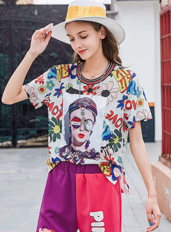 Stylish Printed Hollow Out T-shirt