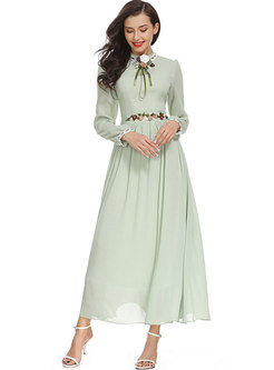 Light Green Stereoscopic Flower Chiffon Maxi Dress
