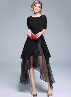 Black Splicing Asymmetric Hem Prom Dress