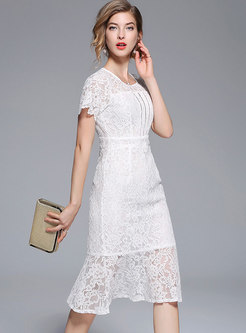 White High Waist Falbala Lace Dress