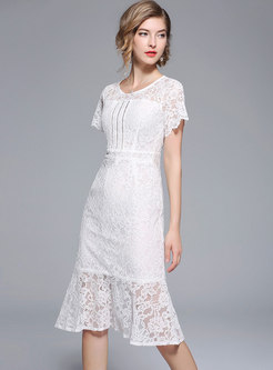 White High Waist Falbala Lace Dress