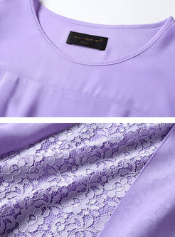 Purple Chiffon Split Three-quarter Sleeve Lace Dress