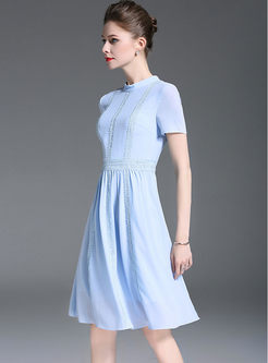 Light Blue Fashion Round Neck Chiffon Dress