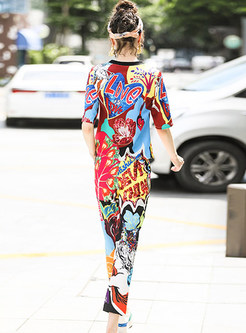 Casual Multicolor Printing Two-piece Outfits