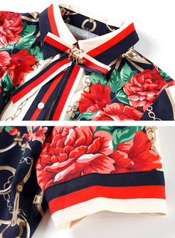 Retro Flower Print Two-piece Outfits