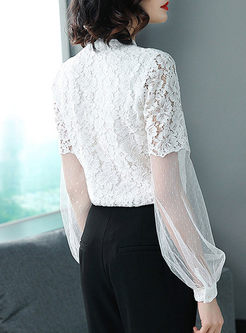 White Fashion Elegant Lace See Through Tied Blouse