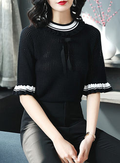 Black Petal Sleeve Hollow Out Knitted Top