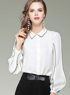 White Puff Sleeve Commuting Blouse