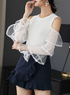 White Layered Gauze Sleeve Knitted Top