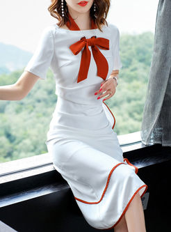 Apricot Elegant Bowknot Slim Cocktail Dress