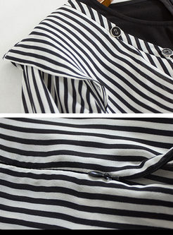 Striped Three-quarter Sleeve Flare Jumpsuit