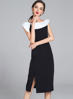 Trendy Split Sleeveless Striped Split Bodycon Dress