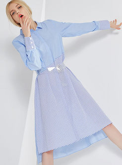 Fashion Asymmetric Striped Shirt Dress