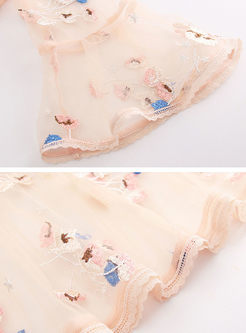 Sweet Apricot Embroidery Gauze Skater Dress With Underskirt