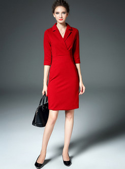 Red Belted Bowknot Commuting Bodycon Dress