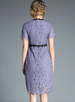 Purple Lace Hollow Out Sheath Dress