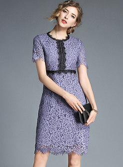 Purple Lace Hollow Out Sheath Dress