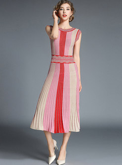 Striped Hit Color Slim Knitted Dress