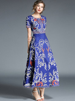 Ethnic Print Short Sleeve Maxi Dress