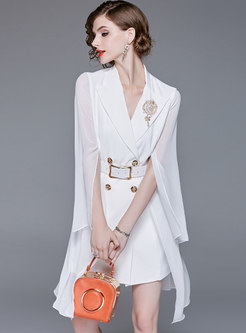 White Chic Notched Neck Belted Dress