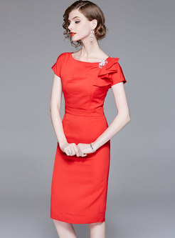 Red Elegant Slim Nail Drill Party Dress