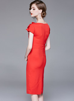 Red Elegant Slim Nail Drill Party Dress