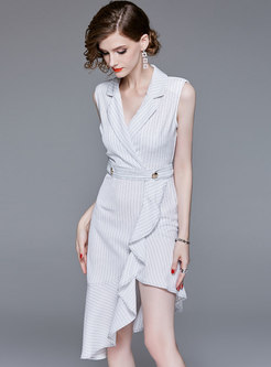Chic Striped Sleeveless Asymmetric Hem Dress