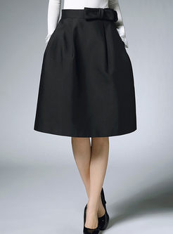 Black Bowknot Big Hem High Waist Skirt