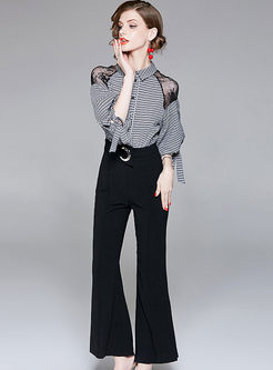 Fashion Checkered Puff Sleeve Flare Jumpsuit
