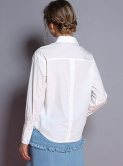 White Casual Long Sleeve Blouse