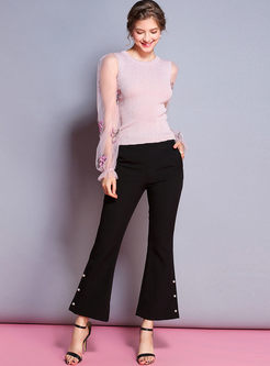 Sweet Embroidery Slim Knitted Top