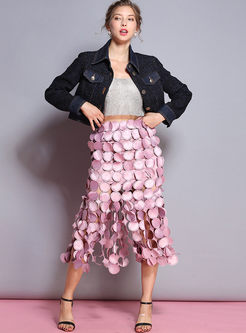 Stylish Hollow Out Pink Skirt