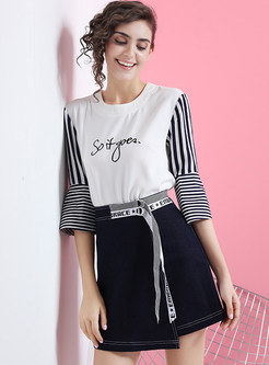 Striped Three Quarters Sleeve Blouse & Asymmetric Skirt