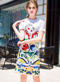 Fashion Short Sleeve T-shirt & Print Skirt