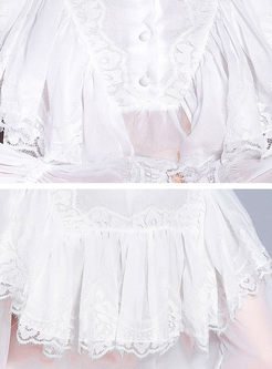 White Elegant Lace Flare Sleeve Blouse