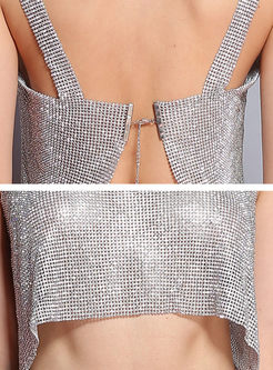 Silver Fashion Beaded Solid Color Camis
