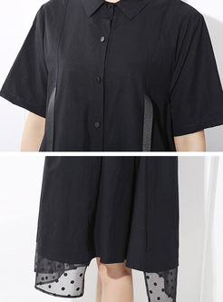Solid Color Short Sleeve Splicing Shirt Dress