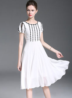 White High Waist Chiffon A Line Dress