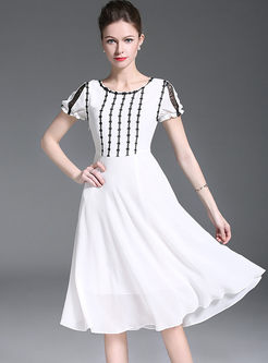 White High Waist Chiffon A Line Dress