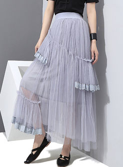 Fashion Grey High Waist A Line Skirt