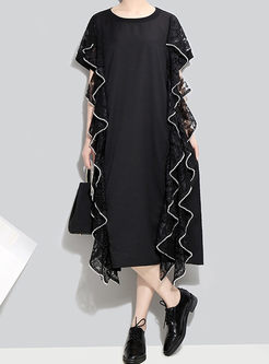 Solid Color Ruffle Lace Stitching Dress
